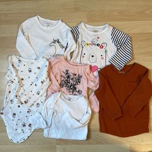 Variety of 6 long sleeve onesies by Carters and Cat & Jack